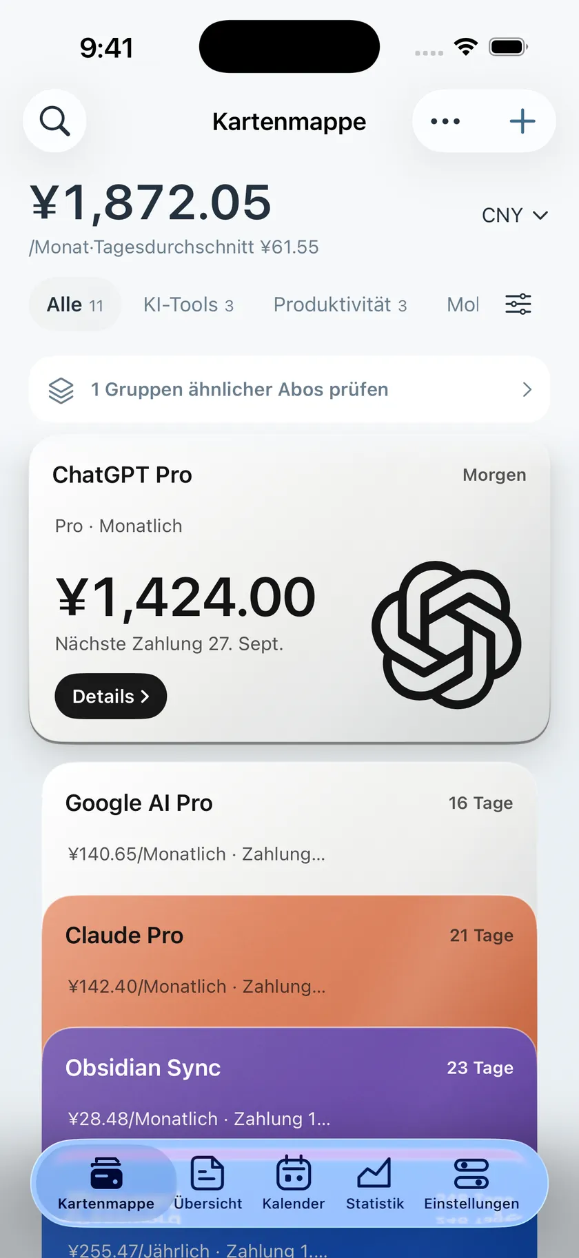 Screenshot der Cardeyra-Wallet